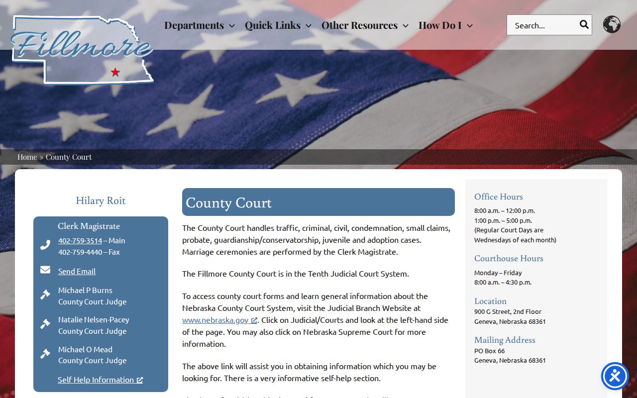Fillmore County court docket County Court contact and court-day information