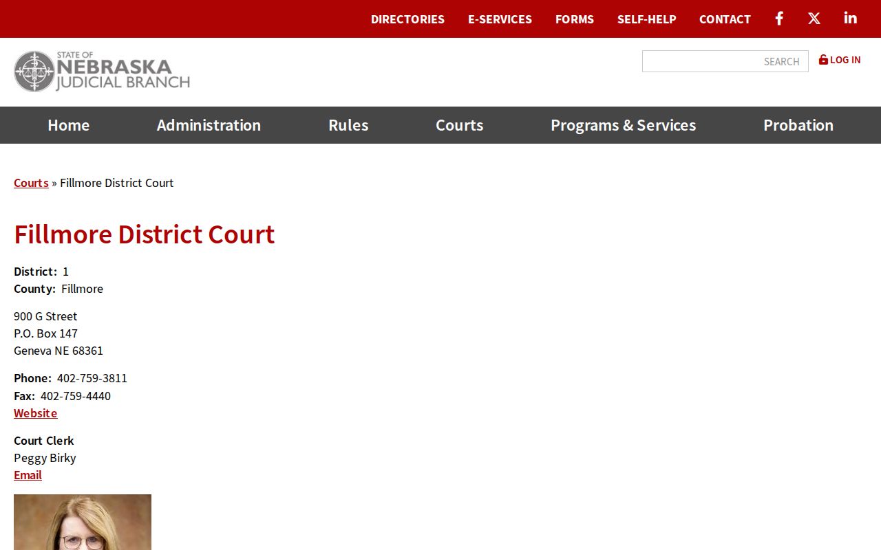 Fillmore County court docket state directory for District Court